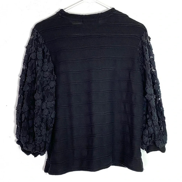 Eri & Ali Black Pullover Boho Blouse Lace Sheer Balloon Long Sleeves XS Loose - Picture 2 of 11